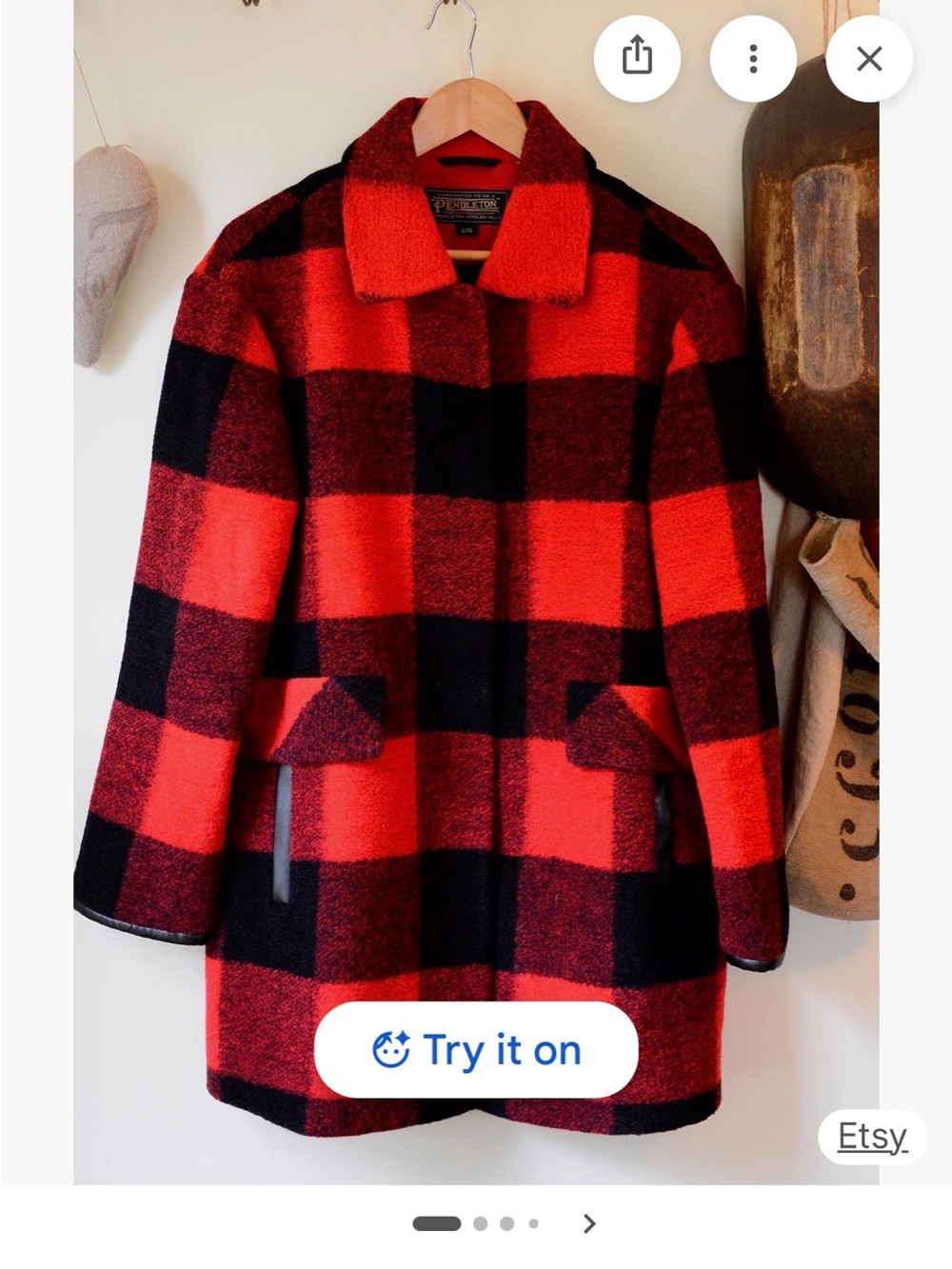 Pendleton Women’s Paul Bunyan Red and Black Buffalo Plaid Wool Blend Pea Coat